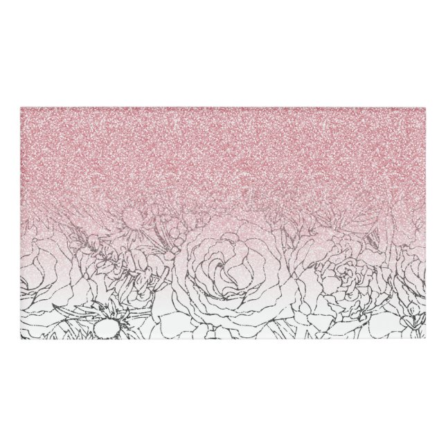 Elegante Blumendoodles Rosa Glitzer Bild Namenschild (Vorderseite)