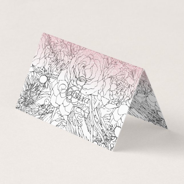 Elegante Blumendoodles Rosa Glitzer Bild Visitenkarten (Vorderseite)