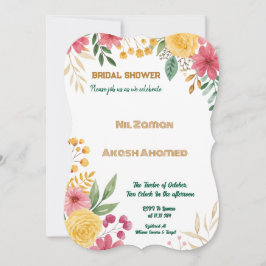 Elegante Blumendusche mit zwei Namen - Einladung