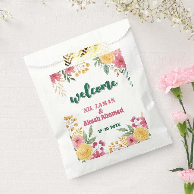 Elegante Blumendusche mit zwei Namen - Einladung Geschenktütchen (Versiegelt)