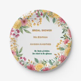 Elegante Blumendusche mit zwei Namen - Einladung Pappteller