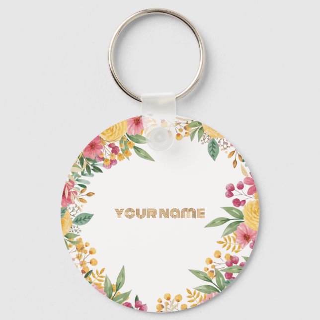 Elegante Blumendusche mit zwei Namen - Einladung Schlüsselanhänger (Vorderseite)