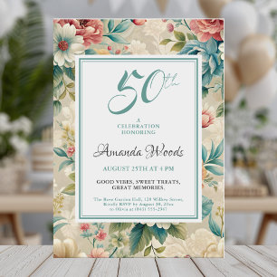 Elegante Blumenfeier 50. Geburtstag Einladung