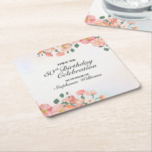Elegante Blumenfeier zum 50. Geburtstag der Frau  Rechteckiger Pappuntersetzer