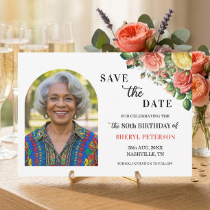 Elegante Blumenfoto 80. Geburtstagsfeier Save The Date