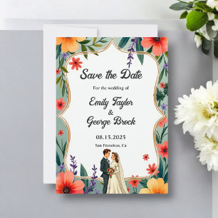 Elegante Blumengarten Braut & Groom Sommerhochzeit Save The Date