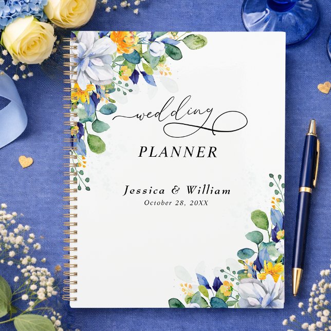 Elegante, blumengelbe blaue Hochzeit Planer (Von Creator hochgeladen)
