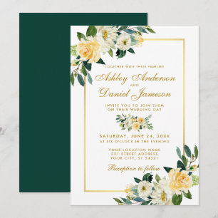 Elegante Blumengelbe goldene Jäger Grüne Hochzeit Einladung