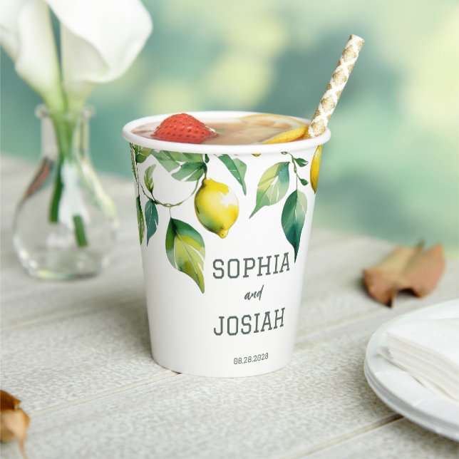 Elegante, blumengelbe Limon-blaue Hochzeit Pappbecher (In Situ)