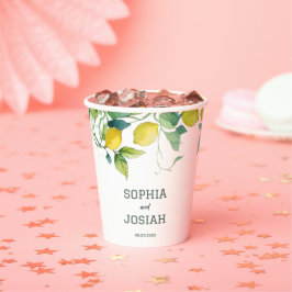 Elegante, blumengelbe Limon-blaue Hochzeit Pappbecher