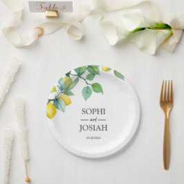 Elegante, blumengelbe Limon-blaue Hochzeit Pappteller