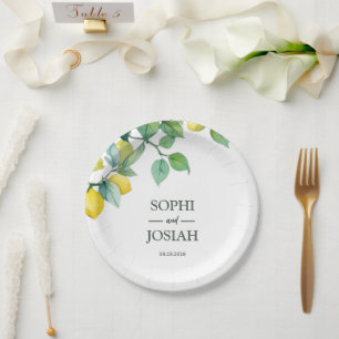 Elegante, blumengelbe Limon-blaue Hochzeit Pappteller