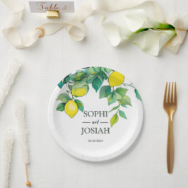 Elegante, blumengelbe Limon-blaue Hochzeit Pappteller