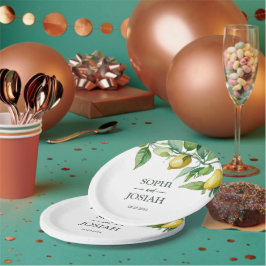 Elegante, blumengelbe Limon-blaue Hochzeit Pappteller