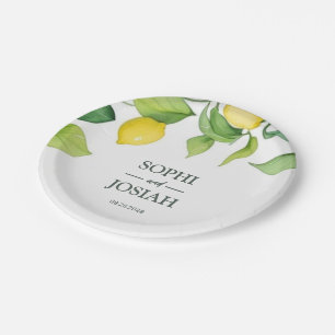 Elegante, blumengelbe Limone Zitronenhochzeit Pappteller