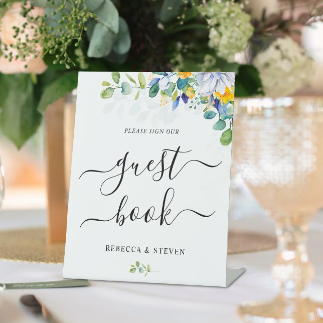 Elegante, blumengelbe, weiße Hochzeit Sockelschild (Von Creator hochgeladen)