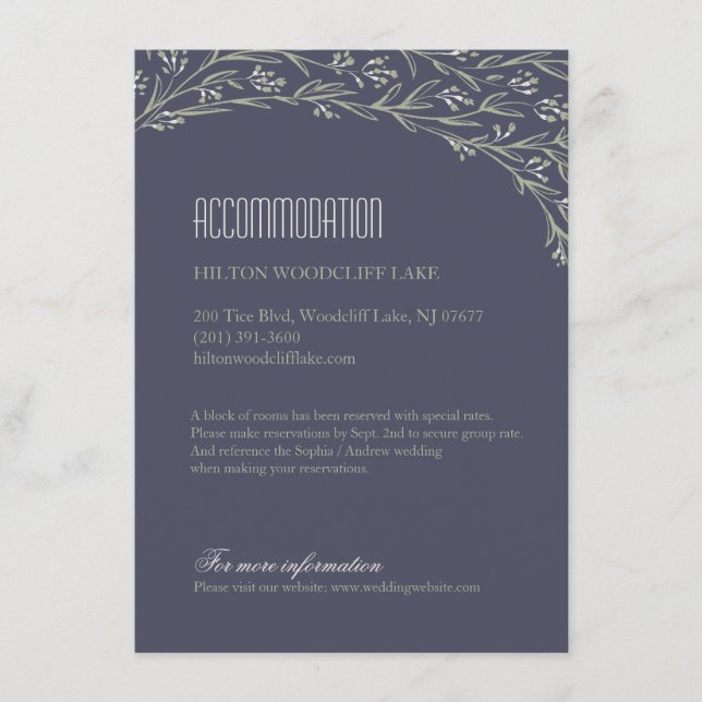 Elegante, blumengeschmückte Hochzeitsunterkünfte Begleitkarte (Vorderseite)