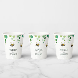 Elegante blumengeschmückte Liebe Bienen Pappbecher