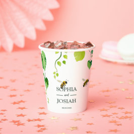 Elegante blumengeschmückte Liebe Bienen Pappbecher