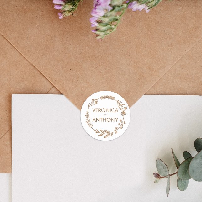 Elegante, blumengeschmückte und einfache Hochzeit Runder Aufkleber (Add a beautiful touch to wedding invitations with our elegant envelope stickers, perfect for sealing)