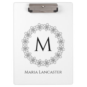 Elegante Blumengrenze mit individuellem Monogramm Klemmbrett
