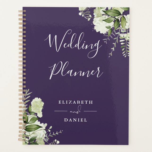Elegante Blumengrün Lila Hochzeit Planer (Vorderseite)