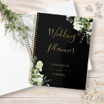 Elegante Blumengrün Schwarz und Gold Hochzeit Planer<br><div class="desc">Eleganter grüner Blütenschwarz-goldener Hochzeitsplaner personalisiert mit Ihren Namen und besonderen Hochzeitstag. Entwickelt von Thisisnotme©</div>