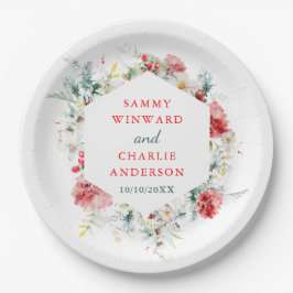 Elegante Blumengrün Winter Wedding Pappteller