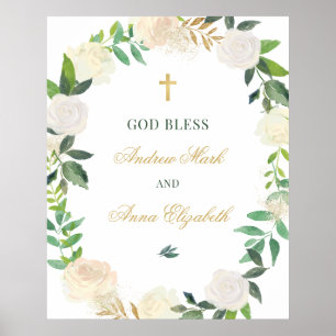 Elegante Blumengrün Wreath Custom Gott segne Poster