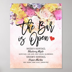 Elegante Blumenhochzeit Das Bar ist ein Open Drink Poster