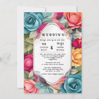 Elegante Blumenhochzeit Einladung