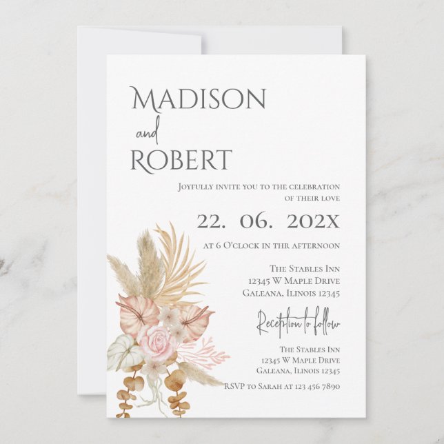 Elegante Blumenhochzeit Einladung (Vorderseite)