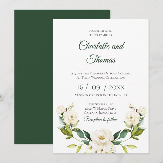 Elegante Blumenhochzeit Einladung (Vorne/Hinten)