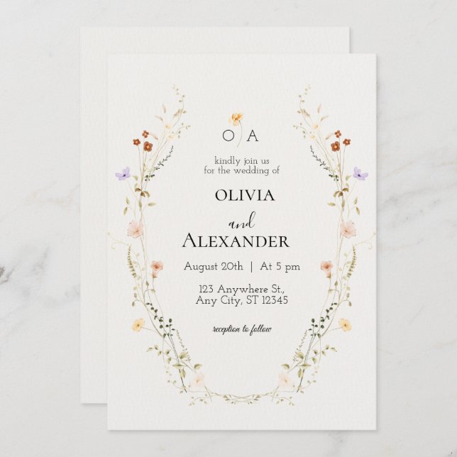 Elegante Blumenhochzeit Einladung (Vorne/Hinten)