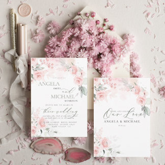 Elegante Blumenhochzeit Einladung Boho Blush Pink