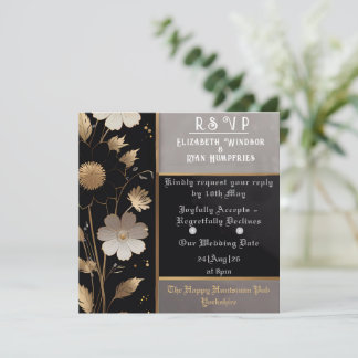 Elegante Blumenhochzeit Einladung Gold & Silber