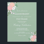 Elegante Blumenhochzeit Einladung - Minze<br><div class="desc">5, 5 x 7, 5 elegante florale und minzblau Hintergrund Hochzeit Einladung. Hintergrundfarbe,  Text und Bilder können angepasst werden. Teil einer Hochzeitsfestsammlung von Whimzy_Designs.</div>