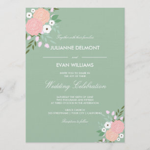 Elegante Blumenhochzeit Einladung - Minze