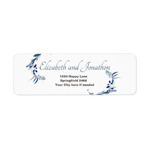 Elegante Blumenhochzeit mit Blue-Address-Label