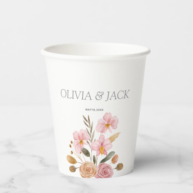Elegante Blumenhochzeit Pappbecher (Vorderseite)