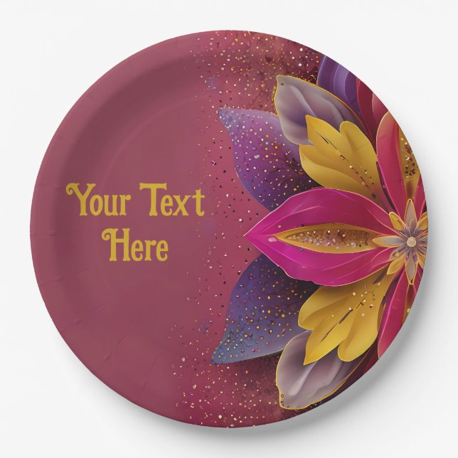 Elegante Blumenhochzeit Pappteller (Vorderseite)