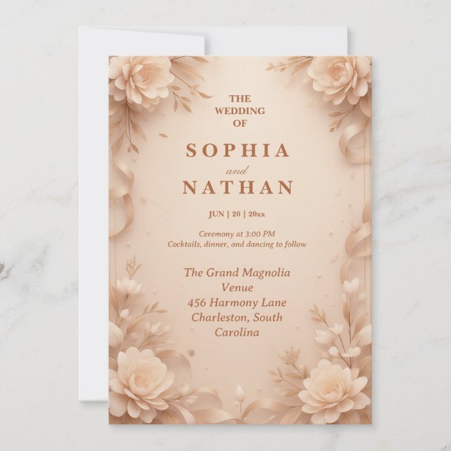 Elegante Blumenhochzeit | Personalisierbar Einladung (Vorderseite)