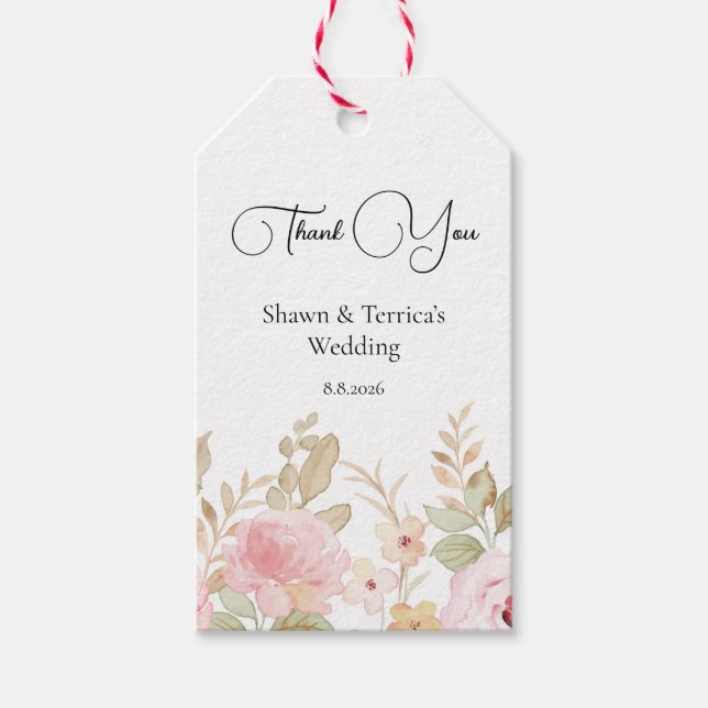 Elegante Blumenhochzeit Personalisierte Hochzeit Geschenkanhänger (Vorderseite)