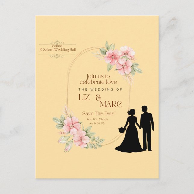 Elegante Blumenhochzeit Postkarte (Vorderseite)
