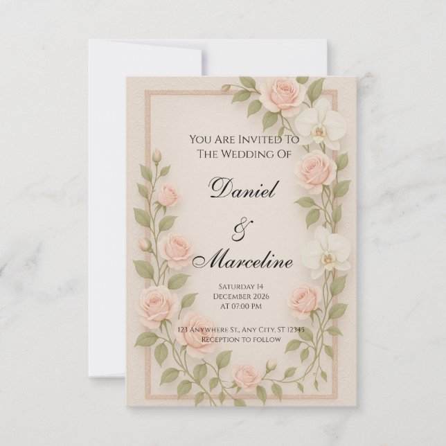 Elegante Blumenhochzeit | Romantik Boho RSVP Karte (Vorderseite)