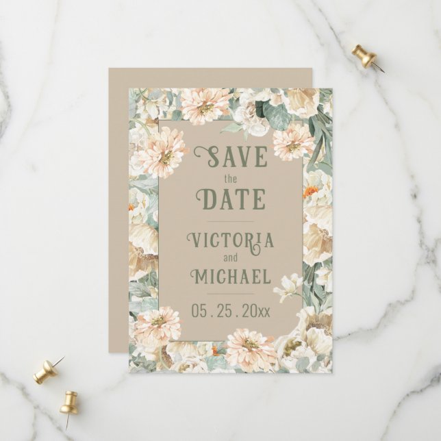 Elegante Blumenhochzeit Save The Date (Vorderseite/Rückseite Beispiel)