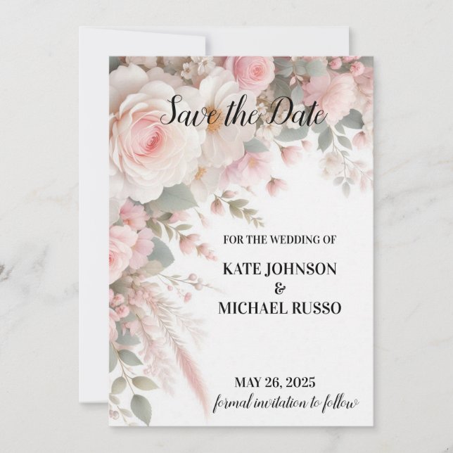 Elegante Blumenhochzeit Save The Date (Vorderseite)