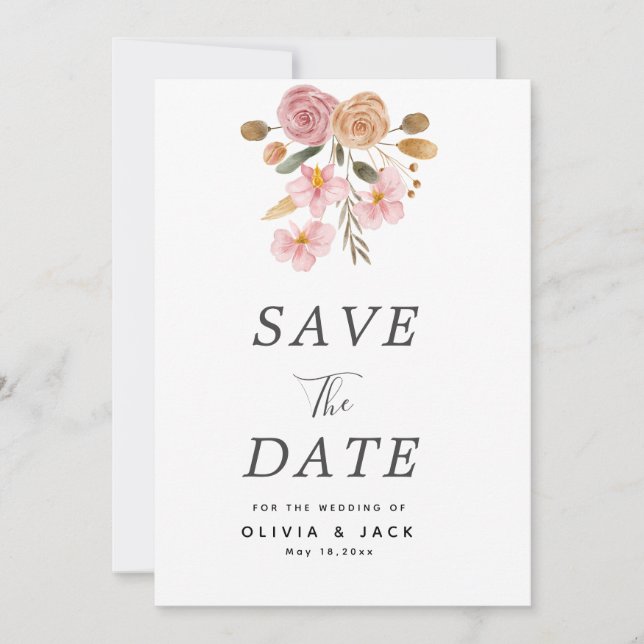 Elegante Blumenhochzeit Save The Date (Vorderseite)