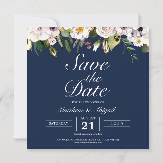 Elegante Blumenhochzeit Save The Date (Vorderseite)