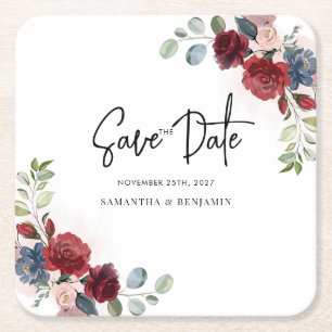 Elegante Blumenhochzeiten speichern das Datum Rechteckiger Pappuntersetzer